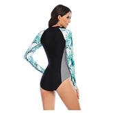 Black Flowers and Stripes Long-Sleeve Swimwear